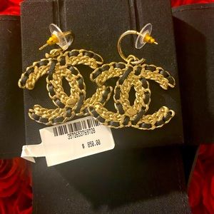 Chanel large woven leather and crystal earrings